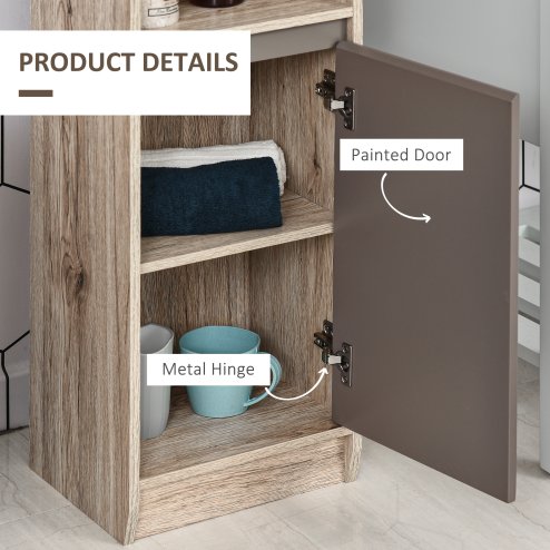HOMCOM Narrow Bathroom Cabinet, Slim Bathroom Storage Unit with Open Compartment, Freestanding Storage Cupboard with Adjustable Shelves for Small Spaces, 30 x 24 x 170 cm