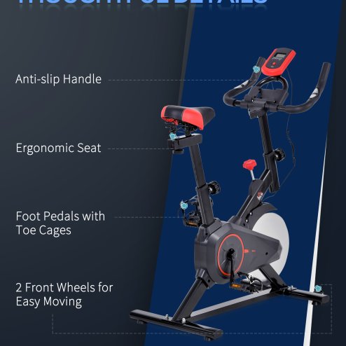 HOMCOM Indoor Exercise Bike, Stationary Bike, Cycling Machine with Adjustable Seat, Resistance, Handlebar, LCD Display and Flywheel, for Home Gym Workout, Black