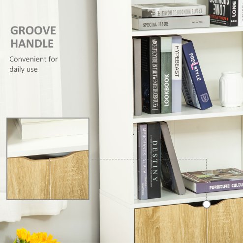 HOMCOM 6-Tier Tall Bookcase, Bookshelf with 4 Open Shelves and Double Door Storage Cabinet, Freestanding Display Rack for Living Room, Bedroom, Home Office, Study, 59 x 29 x 180cm