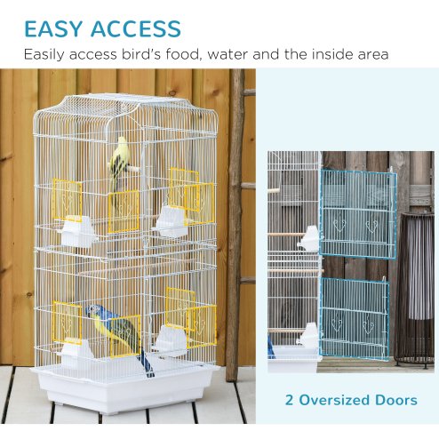 PawHut Bird Cage with Perches, Food Bowls, Swing, Parrot Cage for Budgie, Parakeet, Small Bird, 46.5 x 35.5 x 92cm, White