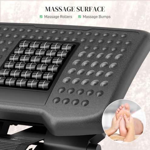 HOMCOM Foot Rest Under Desk with Massage Rollers, Desk Footrest at Work with Adjustable Angle and Height, Ergonomic Non-Slip Foot Stool for Office and Home