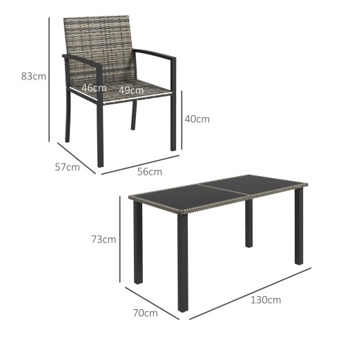 Outsunny 4 Seater Rattan Dining Set with Rectangular Glass Top Table and 4 Armchairs, PE Rattan Garden Furniture Set, Outdoor Dining Table and Chairs for Patio, Balcony, Lawn, Mixed Grey