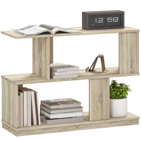 HOMCOM S-Shaped Side Table, 3-Tier Narrow End Table with Storage Shelves, Modern Nightstand for Living Room, Bedroom, 90W x 30D x 61H cm, Natural Wood Finish