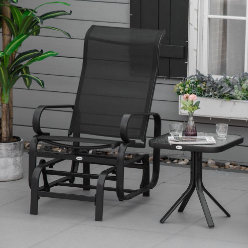 Outsunny Outdoor Gliding Rocking Chair with Sturdy Metal Frame Garden Comfortable Swing Chair for Patio, Garden and Poolside, Black