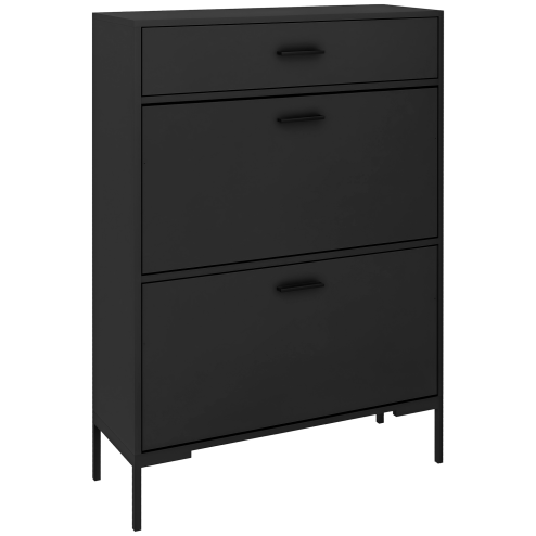 HOMCOM 3 Drawer Shoe Cabinet with 2 Flip Doors, Sliding out Drawer and Adjustable Shelf for 12 Pairs of Shoes, Narrow Shoe Storage Cabinet for Hallway, Entryway