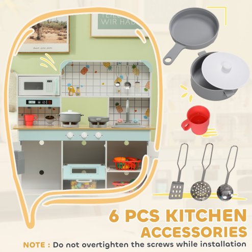 AIYAPLAY Toy Kitchen, Pretend Role Play Kitchen with Hob, Sound, Light, Coffee Machine, Ice Maker, Microwave, Oven, Storage Space, for Boys and Girls, Ages 3_ Years