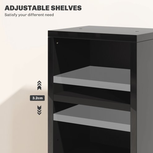 HOMCOM 204 CD Media Display Shelf Unit Set of 2 Blu-Ray Tower Rack w/ Adjustable Shelves Bookcase Storage Organiser, High Gloss Black