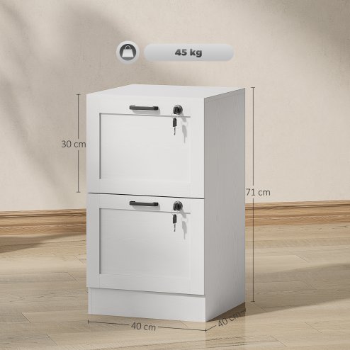HOMCOM 2-Drawer Filing Cabinet, Lockable File Cabinet for A4, Letter, Office Storage Drawers with Lock for Home Office, 40 x 40 x 71 cm, White