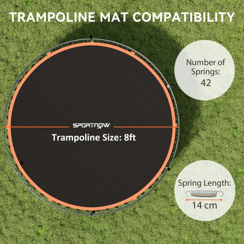 SPORTNOW Trampoline Replacement Mat with Eight Rows of Stitching, Spring Pull Tool, 42 V-Hooks, for 8ft Trampoline, Using 14cm Springs, Trampoline Jumping Mat, Orange