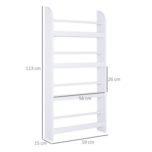HOMCOM Hanging Wall File Holder, 4 Tier Desk Tidy Organiser, Paper Document Magazine Storage Rack with Wooden Baffles for Office Home, Accessories Supplies, White