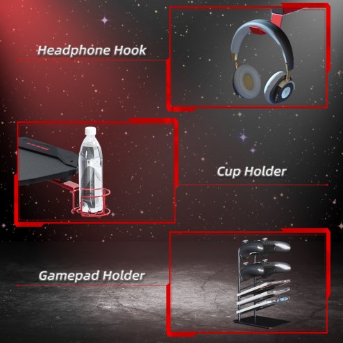 HOMCOM Gaming Desk, Carbon Fibre Covered Computer Desk, Gamer Workstation with Headphone Hook, Cup Holder and Gamepad Storage Rack