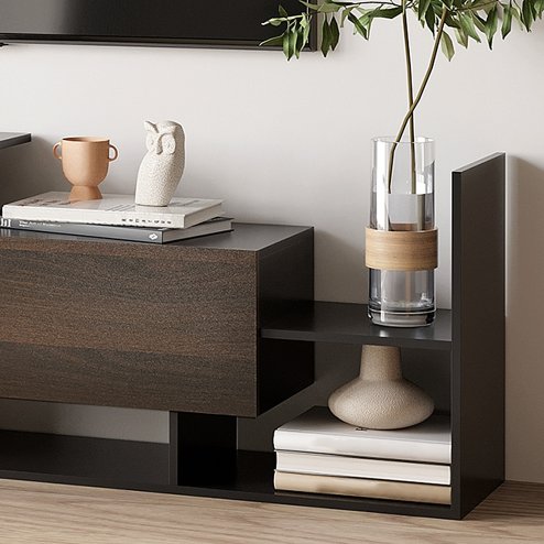 HOMCOM Modern TV Cabinet with Wall Shelf, TV Unit with Storage Shelf and Cabinet, for Wall-Mounted 65