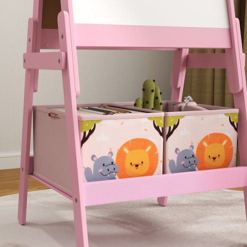AIYAPLAY Kids Easel, 2 in1 Easel for Toddlers with Whiteboard, Chalkboard, Storage Boxes, Double Sided Easel, for Ages 3-8 Years, Pink