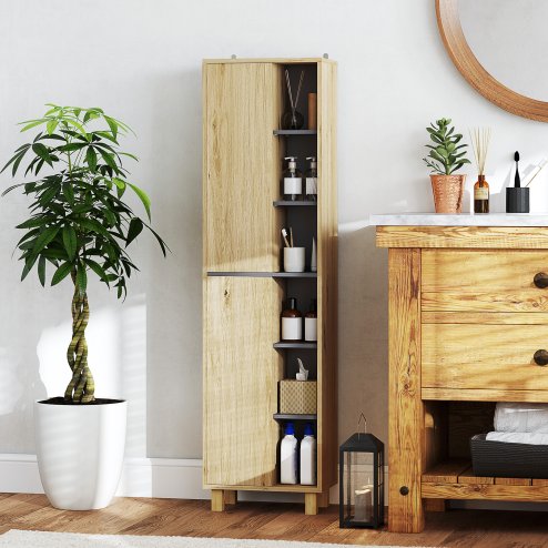 HOMCOM Bathroom Storage Cabinet, Bathroom Storage Unit, Freestanding Bathroom Cabinet with 6 Open Compartments and 6 Shelves