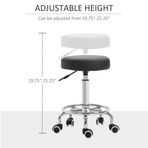 Vinsetto Round Rolling Stool, PU Leather Height Adjustable Stool Chair with Wheels and Swivel Seat for Salon, Massage, Spa, Home Kitchen, Black