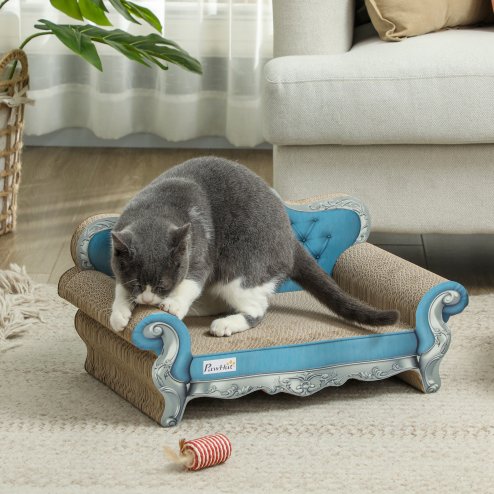 PawHut 2-in-1 Cat Scratcher, Cardboard Cat Scratching Board with Catnip, Cat Scratch Pad for Indoor Cats, 30.5 x 55 x 31.5cm, Light Blue