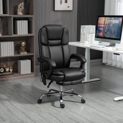 Vinsetto Office Chair with 6-point Vibration Massage and Heat, PU Leather High Back Recliner Desk Chair with Adjustable Height, Armrest, Footrest for Home, Black