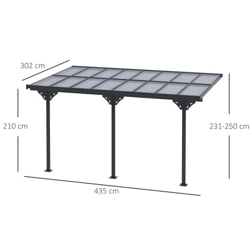 Outsunny Outdoor Patio Wall-mounted 4.35 x 3(m) Gazebo Pergola, Aluminum Post, PC Roof