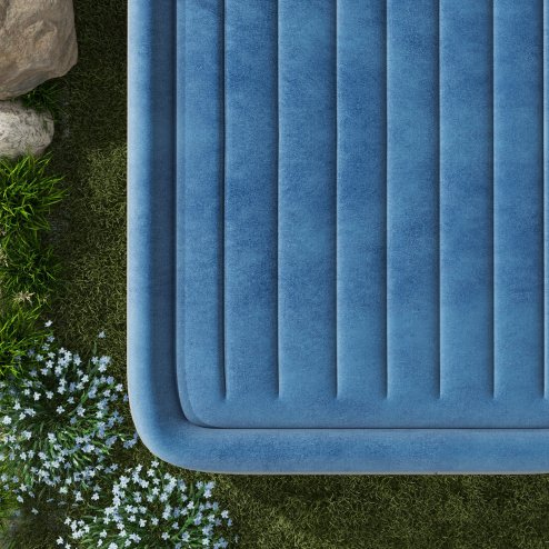 Outsunny King Size Air Bed with Built-in Pump, Inflatable Mattress with Carry Bag, Flocked Surface, Blow Up Airbed for Guest, Camping, Travel, 203 x 152 x 46cm, Blue and Grey
