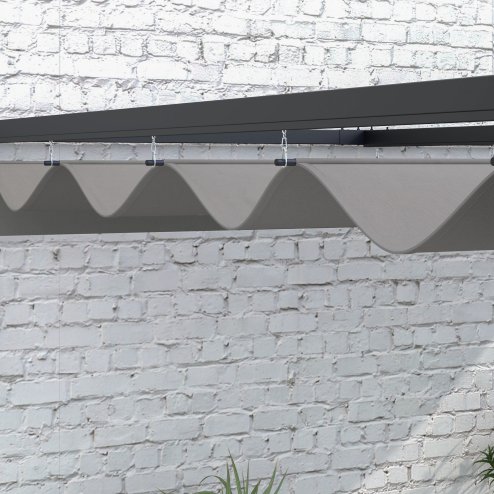 Outsunny 2 x 3(m) Lean To Pergola with Retractable Roof, Wall Mounted Garden Gazebo Outdoor Sun Shade Shelter for Patio, Deck, Dark Grey