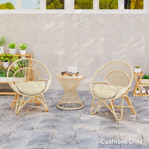 Outsunny Outdoor Seat Cushions Set of 2 with UV Protected Cover, Thick Round Chair Cushions for Patio Furniture, Tufted Design Chair Pads, 60 x 60 cm, Beige