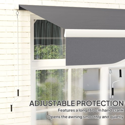 Outsunny 2.5m x 2m Retractable Awning, DIY Garden Awning Canopy, Anti-UV Sun Shade Shelter with Aluminium Frame and Crank Handle, Dark Grey