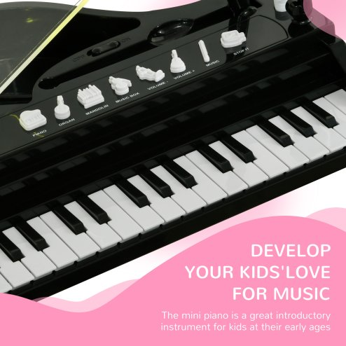 AIYAPLAY 32 Keys Kids Piano Keyboard with Stool, Lights, Microphone, Multiple Sounds, Removable Legs, Electronic Musical Instrument for Boys Girls, Black