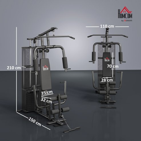 HOMCOM Home Gym Equipment, Multi Gym Workout Station with 45Kg Weight Stack, Chest Station, Butterfly Press & Leg Developer for Strength Training, Black