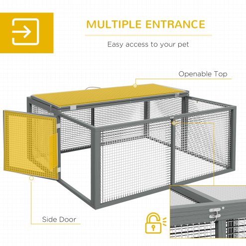 PawHut Rabbit Hutch, Folding Portable Wooden Rabbit Run with Openable Top, for 2-3 Rabbits, Guinea Pig Run for Outdoor, Garden - Grey