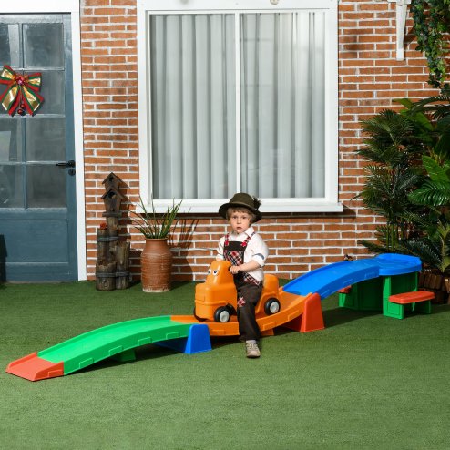 AIYAPLAY 3(m) Up and Down Rollercoaster for Kids, 4 Pieces Toddler Rollercoaster Ride-on with Non-Slip Steps, Sliding Car with Handles, Indoor Outdoor Play, for Ages 2-5 Years