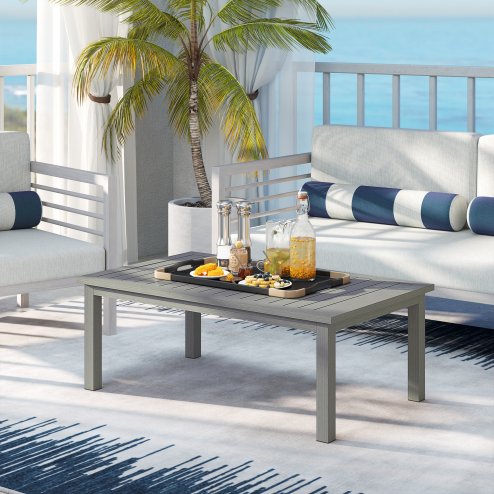 Outsunny Aluminium Outdoor Coffee Table, Rectangular Patio Side Table with Slat Tabletop for Indoor, Garden, Balcony, 100cm x 60 cm, Grey
