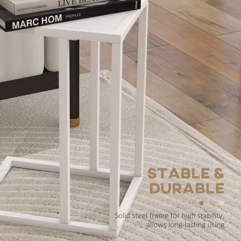 HOMCOM C Shape End Table w/Metal Frame Sofa Side Table Narrow Snack Coffee Table for Living Room