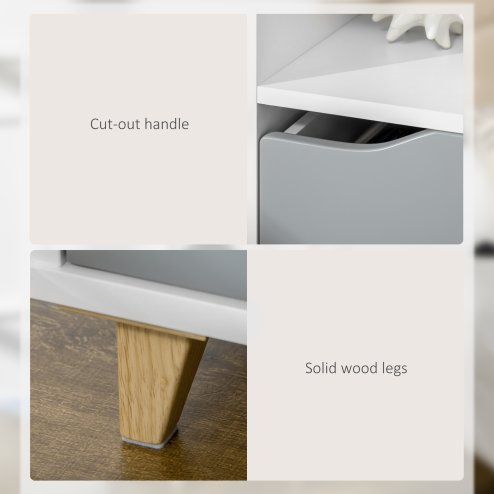 HOMCOM Bedside Table Nightstand with Drawer and Shelf, Side End Table with Wood Legs for Bedroom, White and Grey