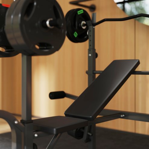 SPORTNOW Adjustable Weight Bench with Bench Press Rack, Leg Extension, Preacher Curl Bench and Lat Pull Down Machine for Home Gym, Incline or Flat Workout Bench for Strength Training Weight Lifting