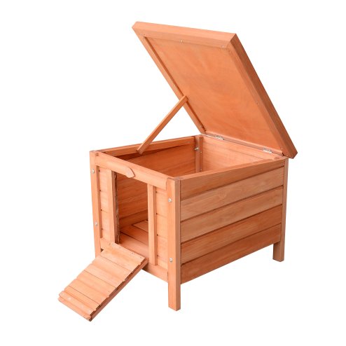 PawHut Wooden Rabbit Hutch Outdoor, Guinea Pig Hutch, Rabbit Hideaway, Cat House, Bunny Cage Small Animal House 51 x 42 x 43 cm, Natural