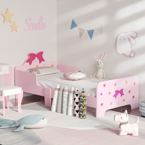 ZONEKIZ Kids Toddler Bed, Safety Rails, Kids Bedroom Furniture for Boys, Girls, Ages 3-6 Years, 143 x 74 x 59cm - Pink