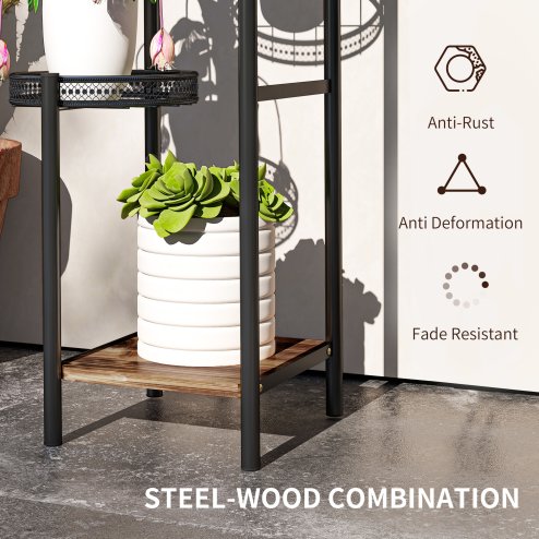 Outsunny 4 Tiered Plant Stand, Tall Metal Plant Shelf, Corner Plant Holder Display Rack for Living Room, Balcony, Garden, Patio