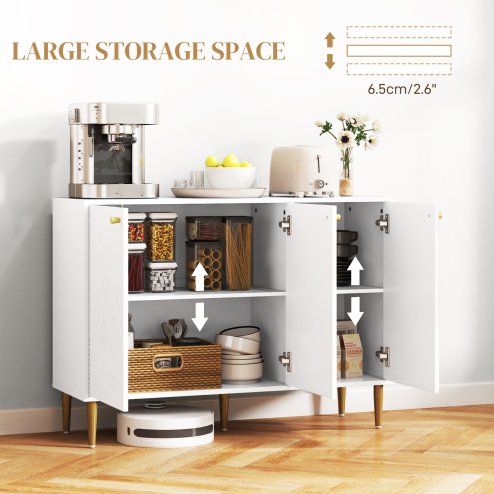 HOMCOM Sideboard, Modern Storage Cabinet with Carved Line Doors, Cupboard and Adjustable Shelves for Living Room, Dining Room, Hallway, White