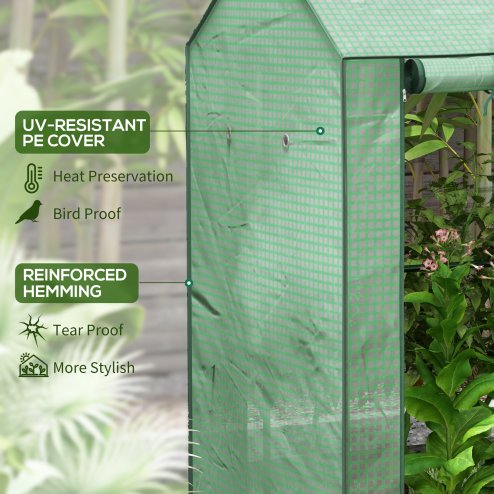 Outsunny Mini Greenhouse, Tomato Greenhouse Green House for Garden with 2 Roll-up Doors, Vent Holes and Reinforced PE Cover, 100 x 80 x 150cm, Green