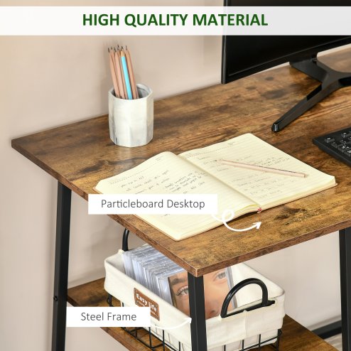 HOMCOM Computer Desk with Storage, Industrial Home Office Desk with 2 Tier Shelves and Steel Frame, Computer Table for Study Room