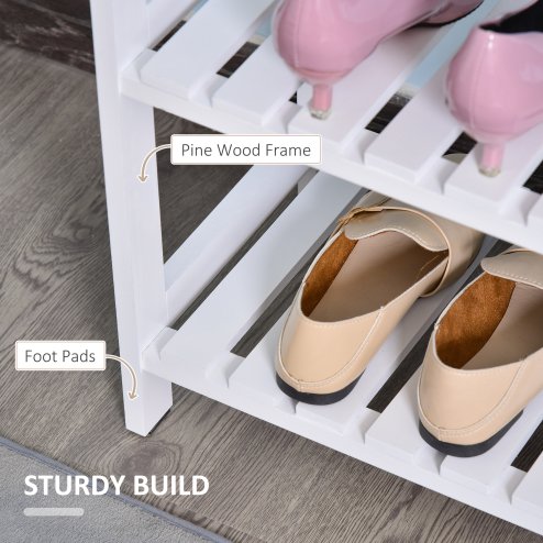 HOMCOM 3-Tier Shoe Rack Wood Frame Slatted Shelves Spacious Open Hygienic Storage Home Hallway Furniture Family Guests 70L x 26W x 57.5H cm