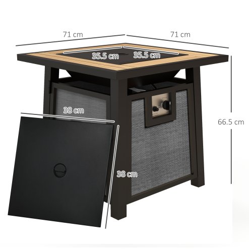 Outsunny Propane Gas Fire Pit Table, 50000 BTU Smokeless Firepit Outdoor Patio Heater with Waterproof Cover, Glass Beads and Lid, 71 x 71 x 66.5cm, Dark Grey