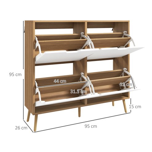 HOMCOM Modern Shoe Cabinet with 4 Flip Drawers and Adjustable Shelf, Hallway Shoe Cupboard Storage Organizer for 16 Pairs of Shoes