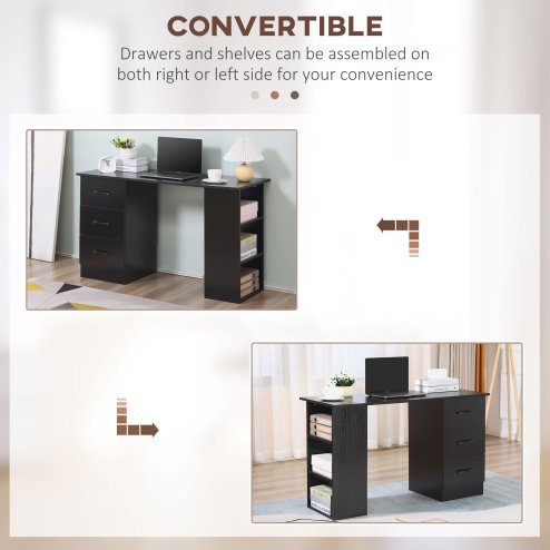 HOMCOM Computer Desk, Writing Table, PC Workstation with 3 Storage Shelves and Drawers, Black Handle, for Home Office