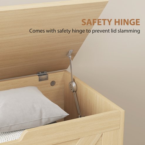 HOMCOM 100L Storage Chest, Storage Trunk with 2 Safety Hinges and U-shaped Cut-out Pull, Organiser Box for Living Room, Entryway, 80 x 40 x 45 cm, Natural Wood Finish
