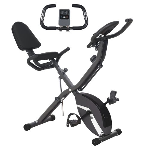 SPORTNOW 5-In-1 Folding Exercise Bike with Arm Workout Bands, Quiet 8-Level Magnetic Resistance Foldable Exercise Bike with LCD, Tablet Holder, Hand Pulse Sensor for Home Use Indoor Cycling, Black