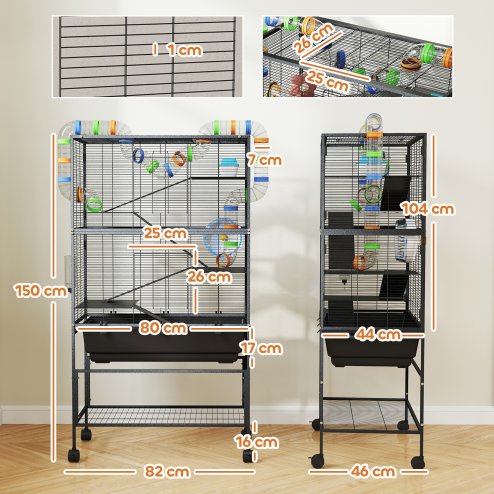 PawHut Hamster Cage, 5 Tier Large Gerbil Cage on Wheels with 17 cm Deep Tray, Storage Shelf, Big Exercise Wheel, Tube System, Hut, Platforms, Ramps, Food Dish, Water Bottle, for Syrian Hamsters, Rats