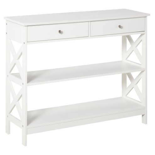 HOMCOM Console Table Side Desk w/ Shelves Drawers Open Top X Support Frame Living Room Hallway Home Office Furniture