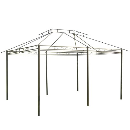 Outsunny 4m x 3(m)Garden Gazebo, Double Roof Outdoor Gazebo Canopy Shelter with Curtains, Solid Steel Frame for Patio, Garden