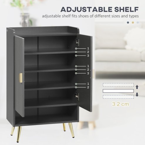 HOMCOM Modern Shoe Cabinet with 2 Doors, Open Shelf and Adjustable Shelves, 15 Pair Hallway Shoe Cupboard, Entryway Storage Unit